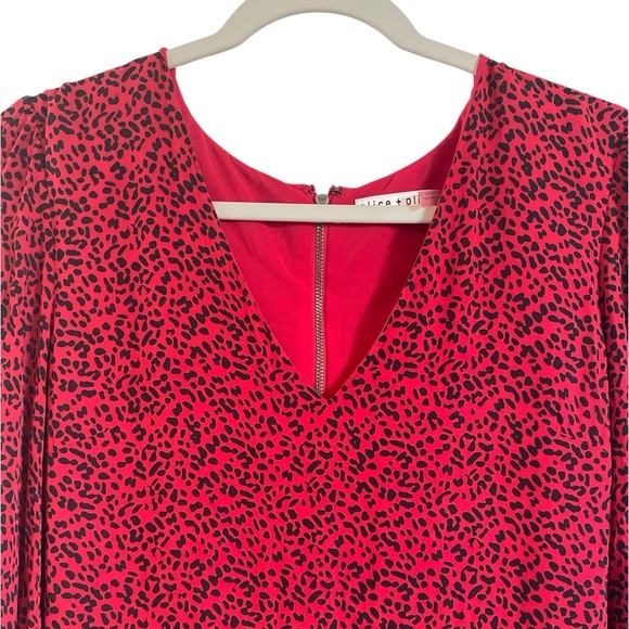 Alice + Olivia Polly Red Leopard Mini Dress Fit & Flare Long Sleeves, Size 10 - Picture 3 of 7